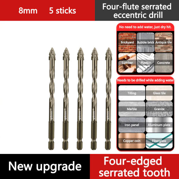 High-Strength 4-Flute Serrated Eccentric Drill Bit Kit - (Set of 13)